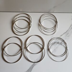 14 Pc Silvertone Metal Bangle Bracelet Lot